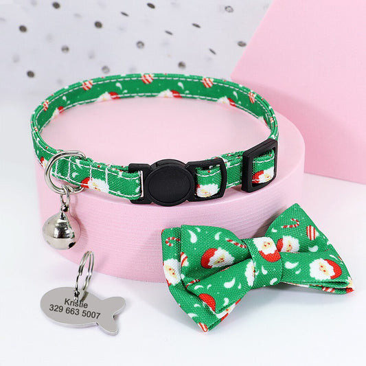 Personalised Adjustable Christmas Bow Tie Cat Collar