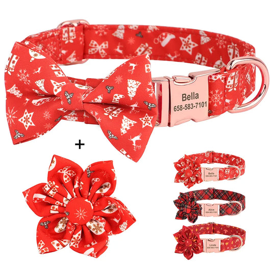 Personalised Festive Bow Tie and Flower Collar