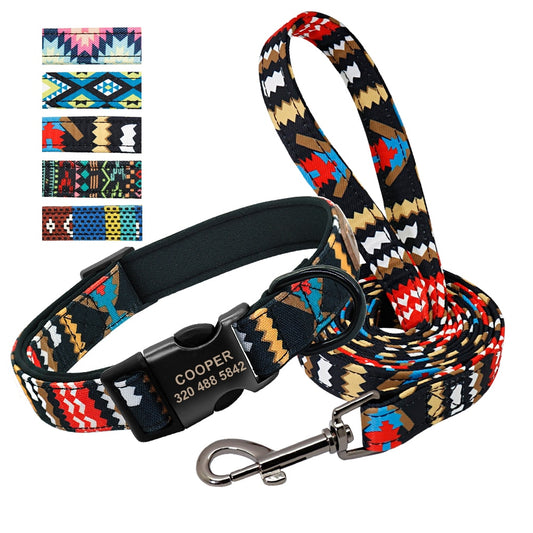 Personalised Tribal Nylon Dog Collar and Lead set