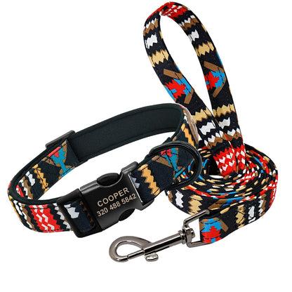 Personalised Tribal Nylon Dog Collar and Lead set