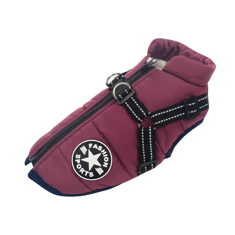 Waterproof Dog Coat with Harness & Fleece Lining