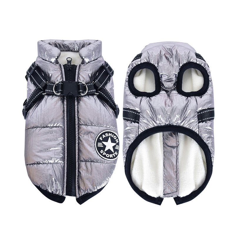 Waterproof Dog Coat with Harness & Fleece Lining