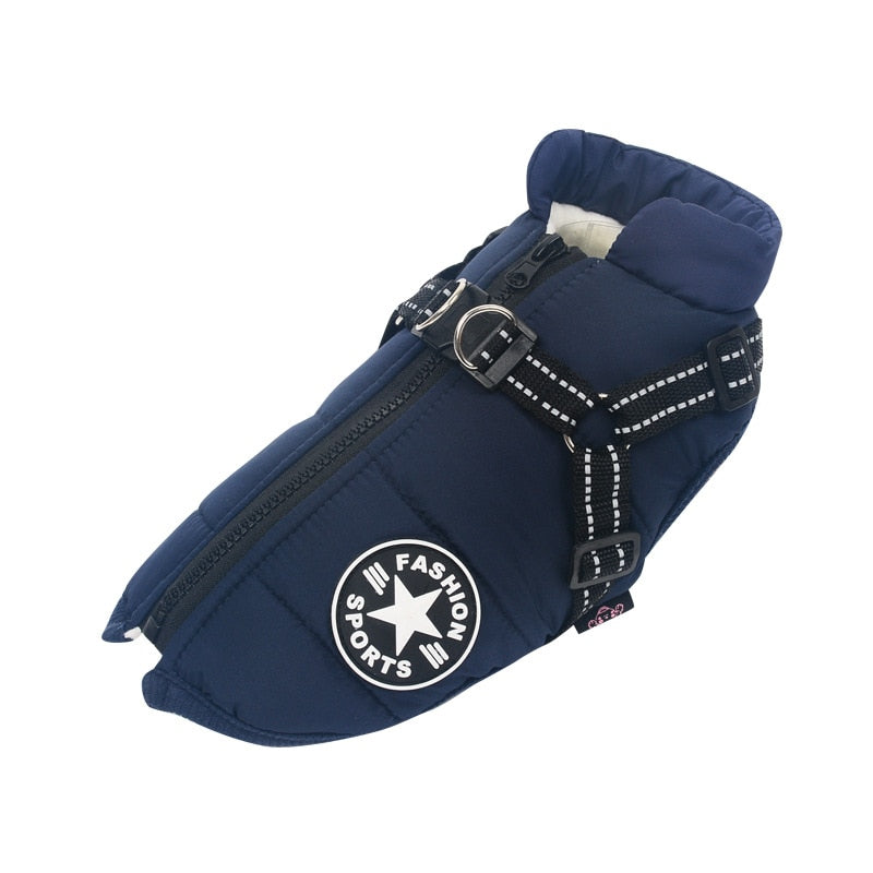 Waterproof Dog Coat with Harness & Fleece Lining