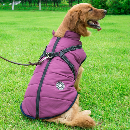 Waterproof Dog Coat with Harness & Fleece Lining