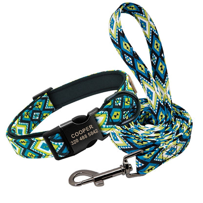 Personalised Tribal Nylon Dog Collar and Lead set