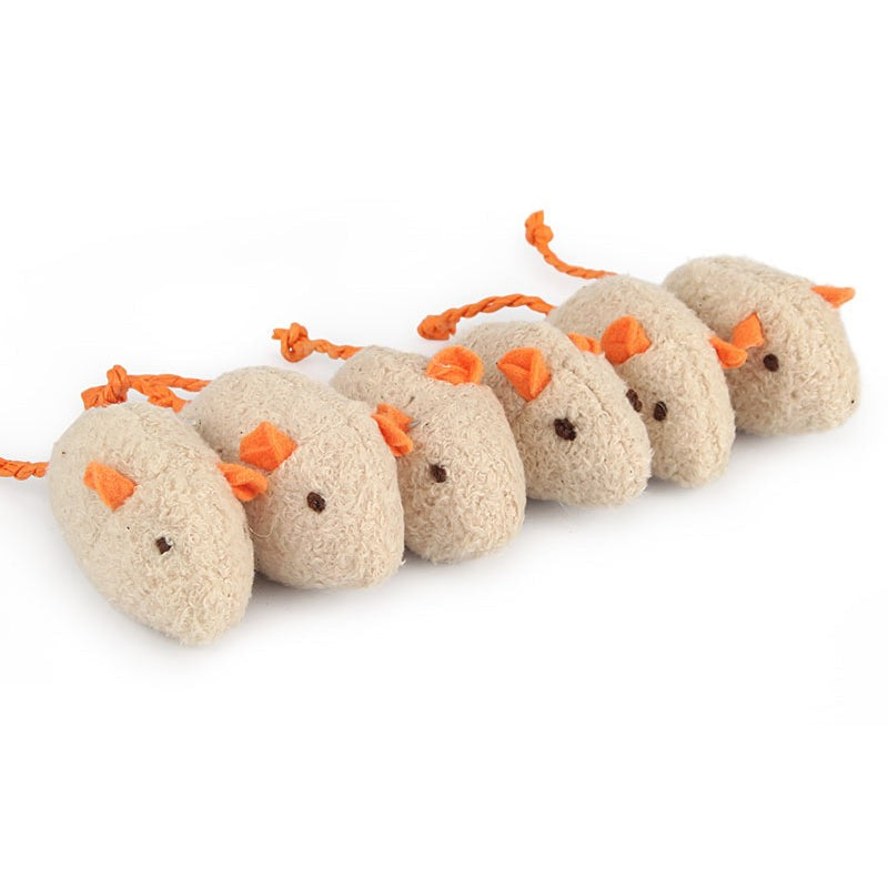 Pack of 6 Soft Plush Mice Cat Toy