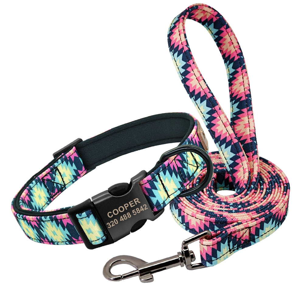 Personalised Tribal Nylon Dog Collar and Lead set