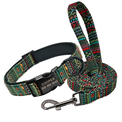 Personalised Tribal Nylon Dog Collar and Lead set