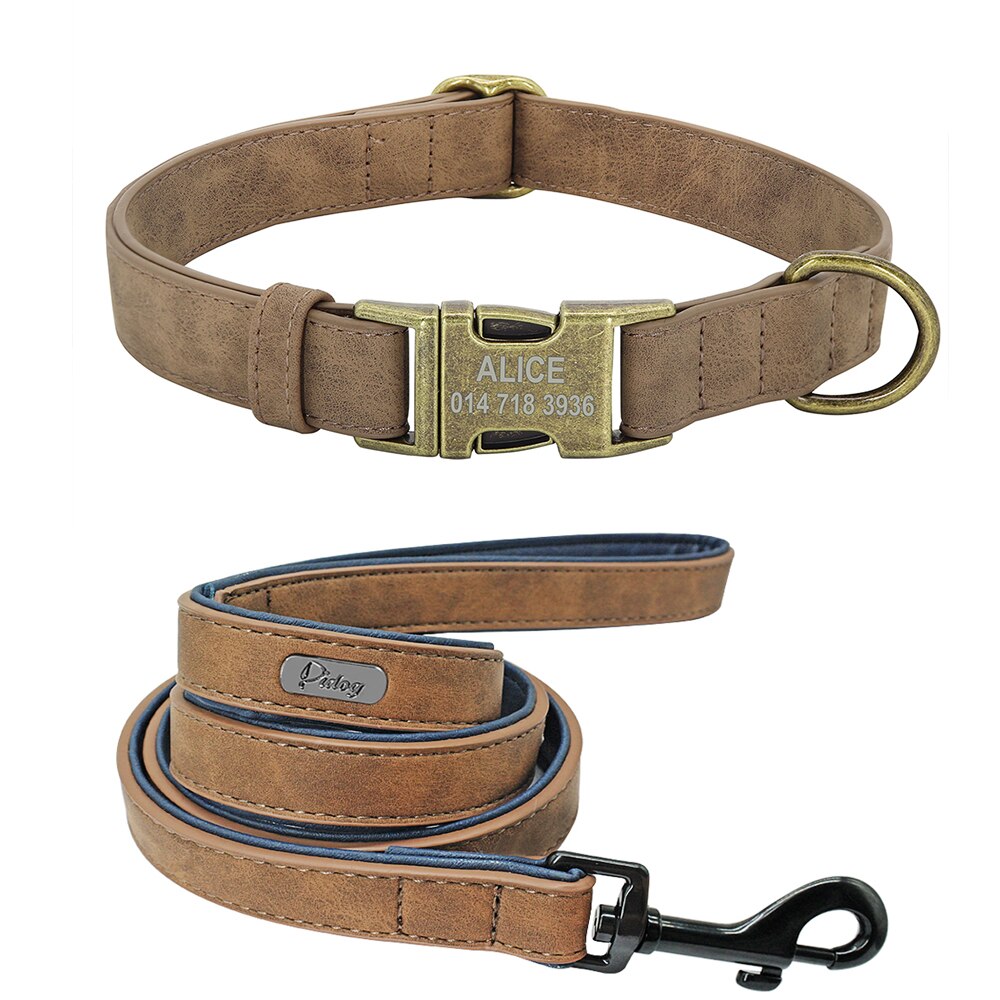 Personalised Vegan Leather Dog Collar & Lead Set