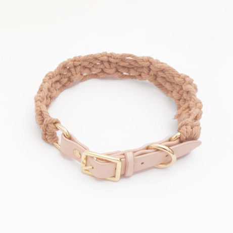 Luxury Leather and Knitted Dog Collar