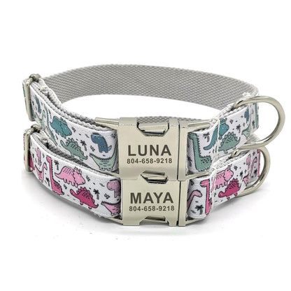 Personalised Dinosaur Nylon Dog Collar