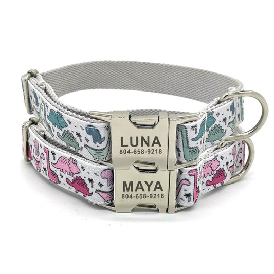 Personalised Dinosaur Nylon Dog Collar