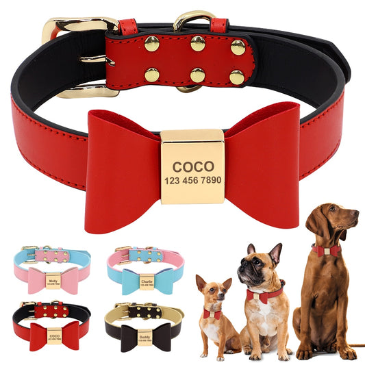 Personalised Vegan Leather Bow Tie Collar