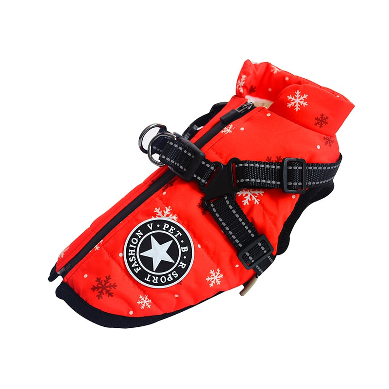 Waterproof Dog Coat with Harness & Fleece Lining